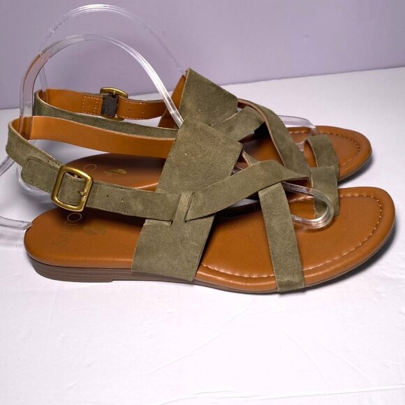 Franco Sarto Womens Olive Green Suede Strap Sandals Sz 8 Buckle Closure Toe Loop - Picture 4 of 7